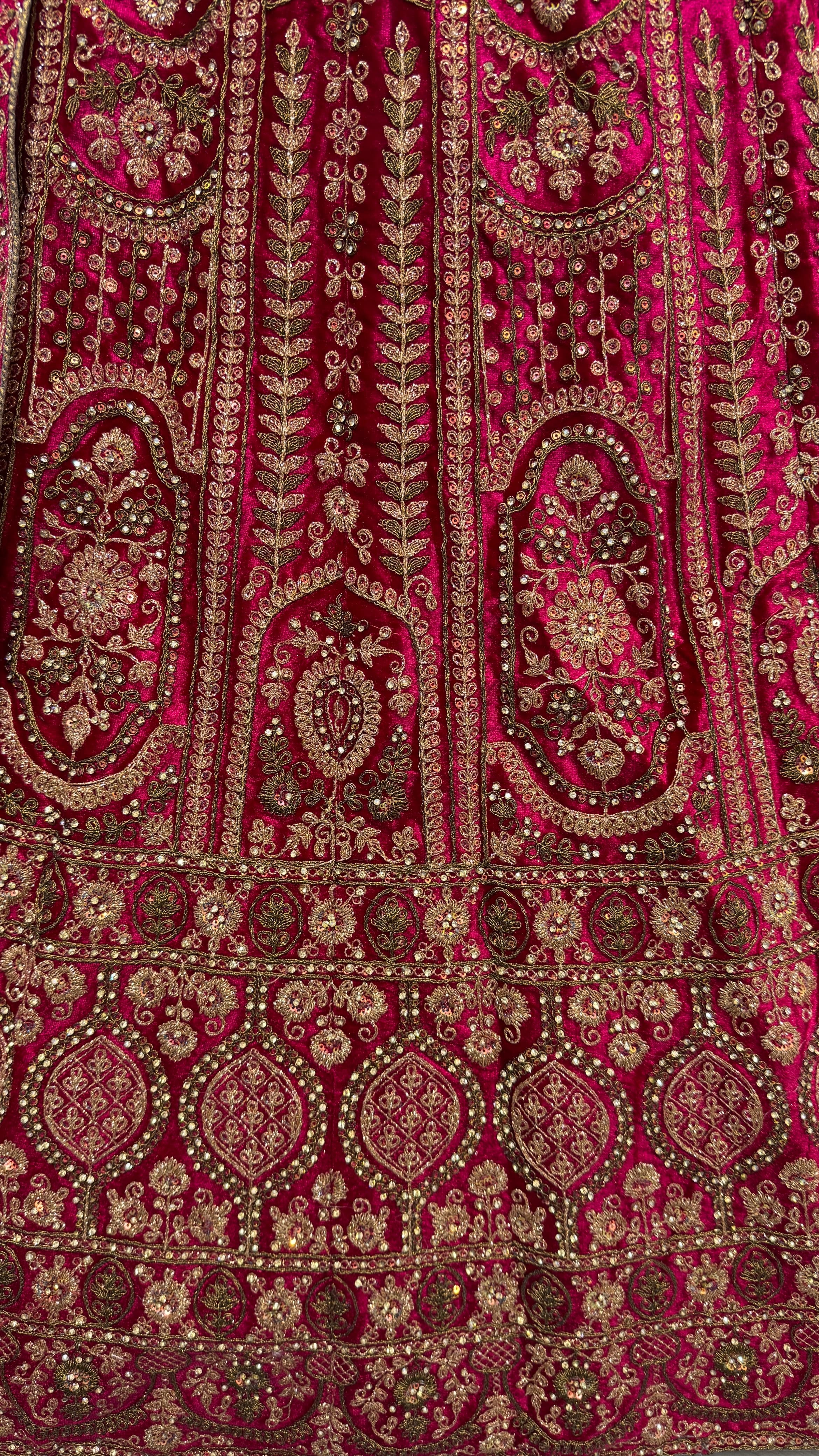 Double dupatta combine Velvet Red Lehenga choli in Dori work